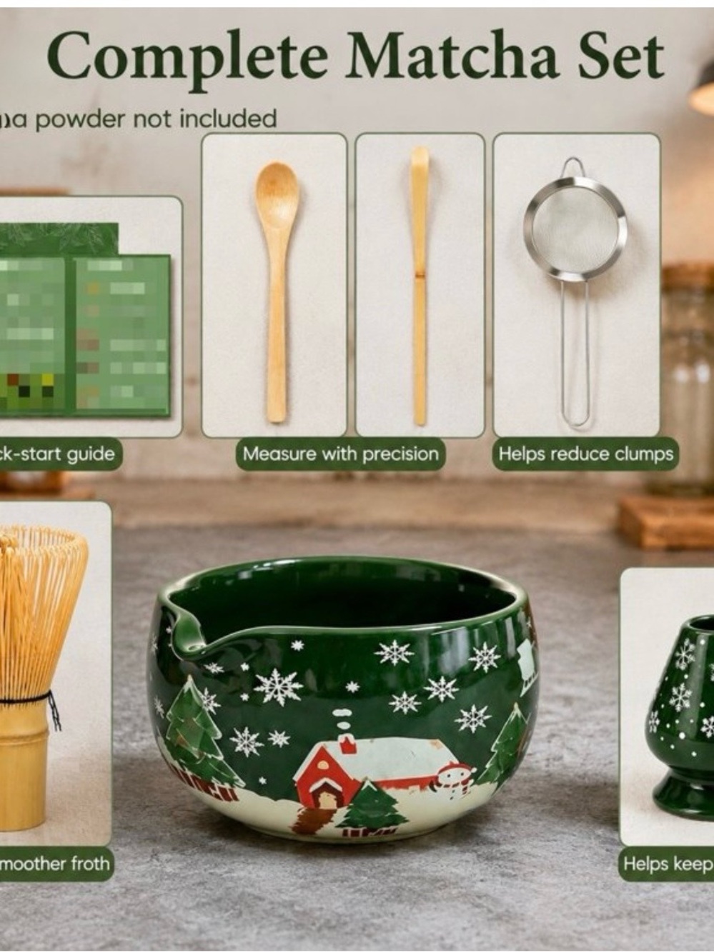 New in box Hushhavn Matcha set - Green Holiday Ceramic Matcha set